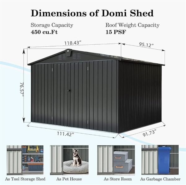 10x8ft Metal Outdoor Garden Shed For Sale