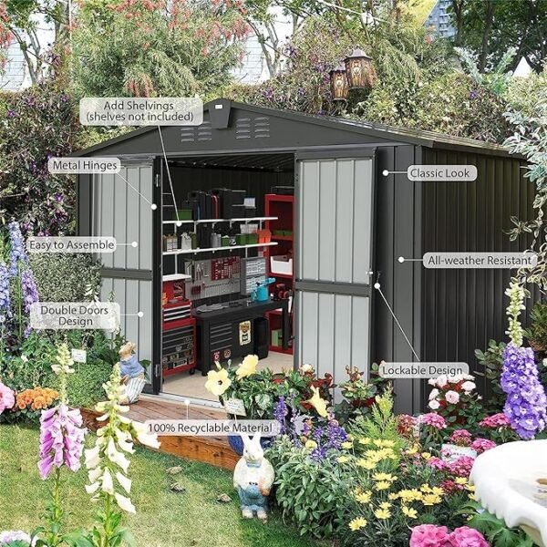 10x8ft Metal Outdoor Garden Shed For Sale